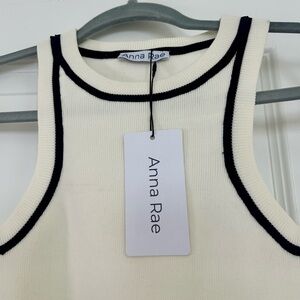 Cream Crop Top with Black Contrast Trim